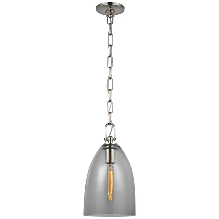 Chapman & Myers Andros Medium Pendant in Polished Nickel with Smoked Glass Ceiling Light W8.5″ x H15.25″