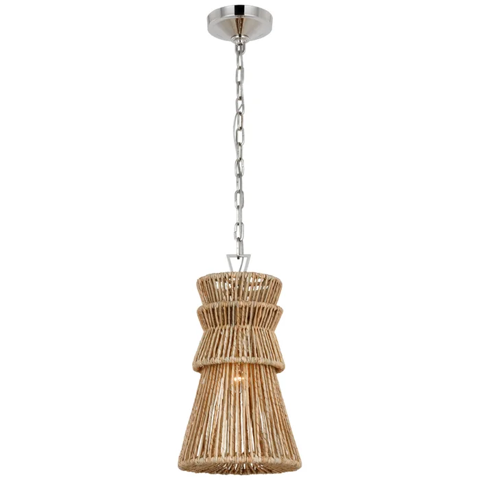 Chapman & Myers Antigua 10″ Pendant in Polished Nickel and Natural Abaca Ceiling Light W10.5″ x H18.75″