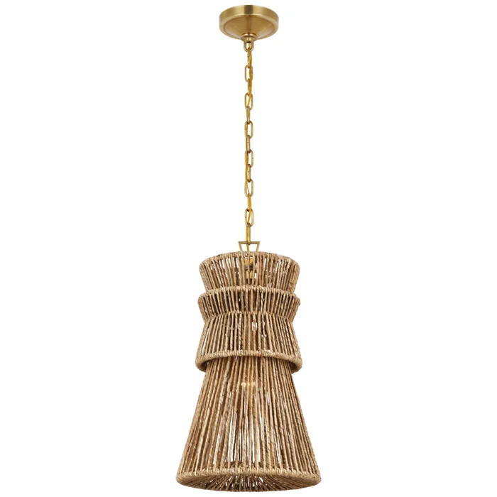 Chapman & Myers Antigua 13″ Pendant in Antique-Burnished Brass and Natural Abaca Ceiling Light W13″ x H22.75″