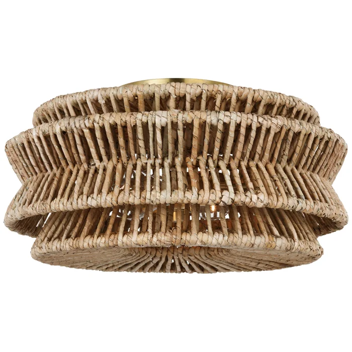 Chapman & Myers Antigua Large Drum Semi-Flush Mount in Antique-Burnished Brass and Natural Abaca Ceiling Light W16″ x H8.25″