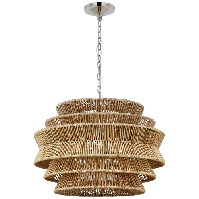 Chapman & Myers Antigua Medium Drum Chandelier in Polished Nickel and Natural Abaca Ceiling Light W30″ x H21.5″