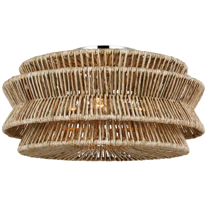 Chapman & Myers Antigua XL Semi-Flush Mount in Polished Nickel and Natural Abaca Ceiling Light W23.25″ x H12″