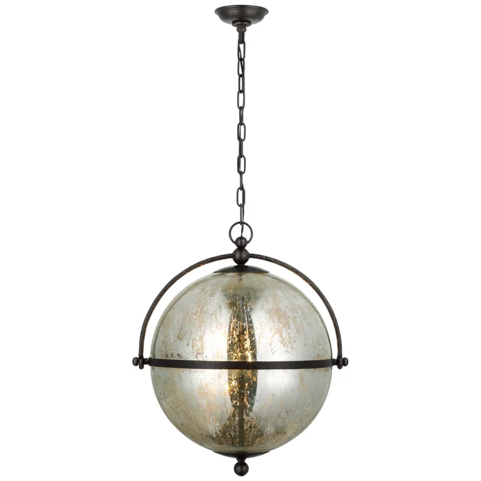 Chapman & Myers Bayridge XL Pendant in Aged Iron with Antique Mercury Glass Ceiling Light W21.25″ x H25″