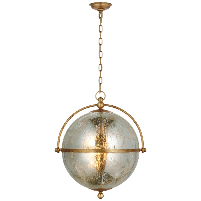 Chapman & Myers Bayridge XL Pendant in Gilded Iron with Antique Mercury Glass Ceiling Light W21.25″ x H25″