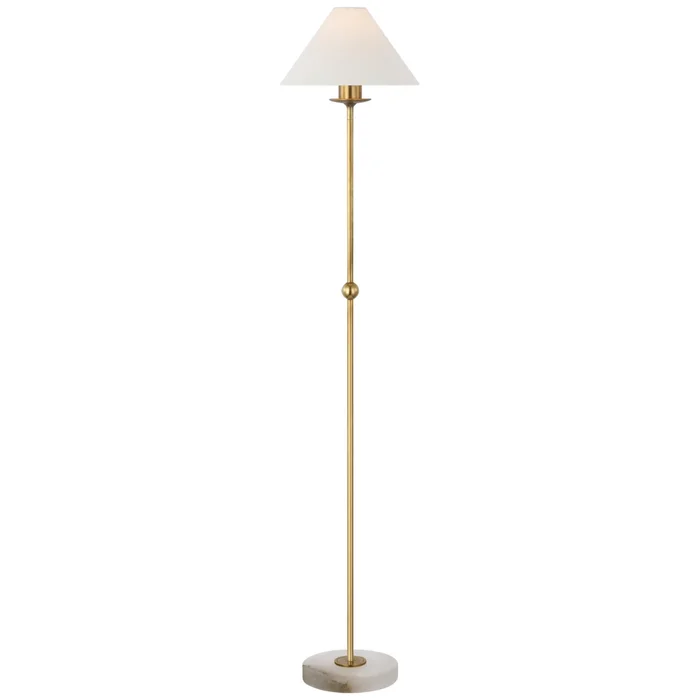 Chapman & Myers Caspian Medium Floor Lamp in Antique-Burnished Brass and Alabaster with Linen Shade W10.5″ x H51.75″