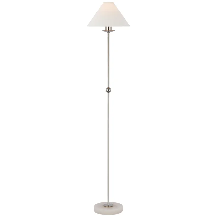 Chapman & Myers Caspian Medium Floor Lamp in Polished Nickel and Alabaster with Linen Shade W10.5″ x H51.75″
