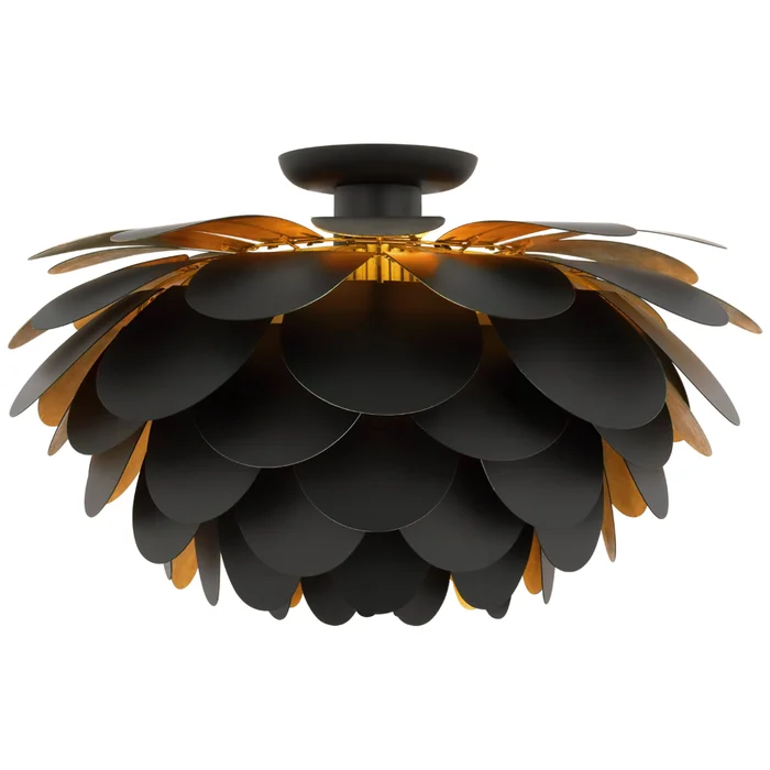 Chapman & Myers Cynara XL Flush Mount in Matte Black and Gild Ceiling Light W23″ x H13.5″
