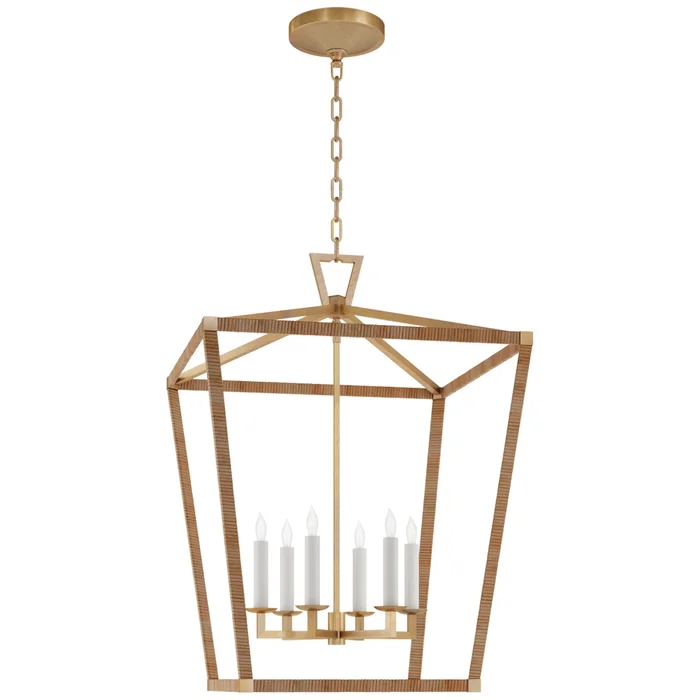 Chapman & Myers Darlana Large Wrapped Lantern in Antique-Burnished Brass and Natural Rattan Ceiling Light W24″ x H34.25″