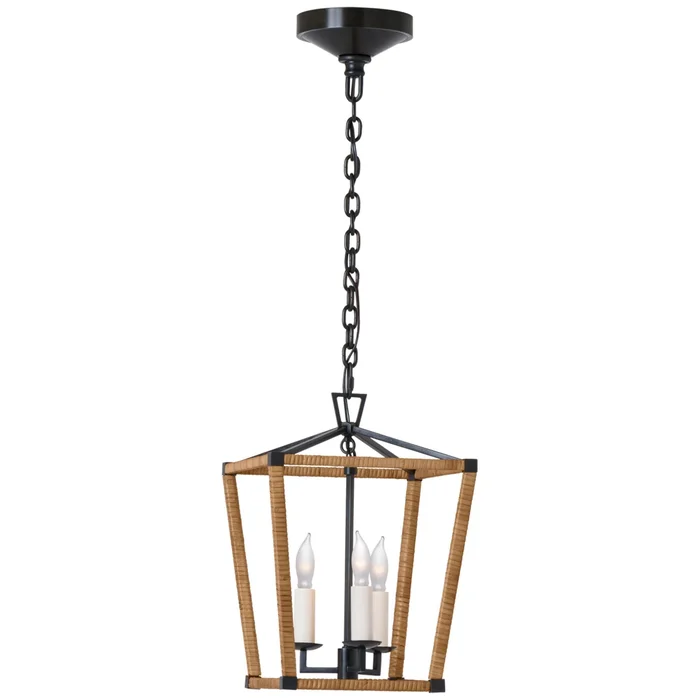 Chapman & Myers Darlana Mini Wrapped Lantern in Aged Iron and Natural Rattan Ceiling Light W9.75″ x H14″