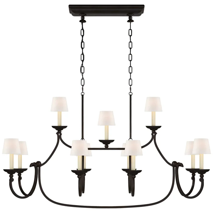 Chapman & Myers Flemish Large Linear Pendant in Aged Iron with Linen Shades Ceiling Light W51.25″