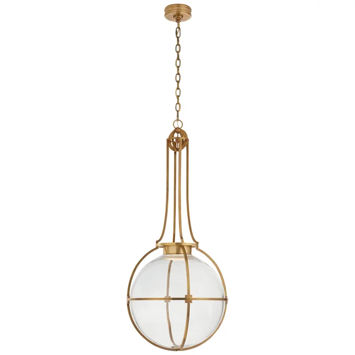 Chapman & Myers Gracie Large Captured Globe Pendant in Antique-Burnished Brass with Clear Glass Ceiling Light W19.25″ x H44″