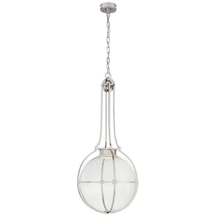 Chapman & Myers Gracie Large Captured Globe Pendant in Polished Nickel with Clear Glass Ceiling Light W19.25″ x H44″
