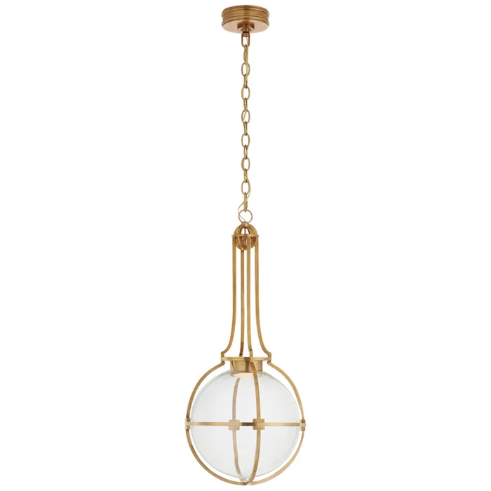 Chapman & Myers Gracie Medium Captured Globe Pendant in Antique-Burnished Brass with Clear Glass Ceiling Light W13″ x H29.5″