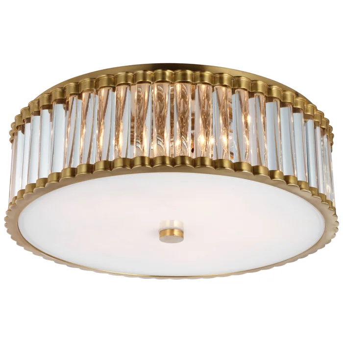 Chapman & Myers Kean 18″ Flush Mount in Hand-Rubbed Antique Brass with Clear Glass Rods and Frosted Glass Diffuser Ceiling Light W18.25″ x H6″