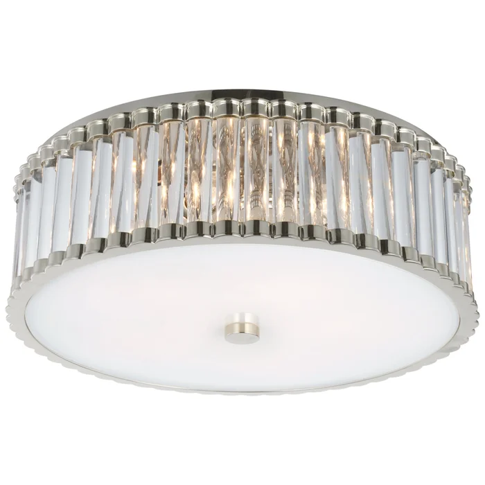 Chapman & Myers Kean 18″ Flush Mount in Polished Nickel with Clear Glass Rods and Frosted Glass Diffuser Ceiling Light W18.25″ x H6″