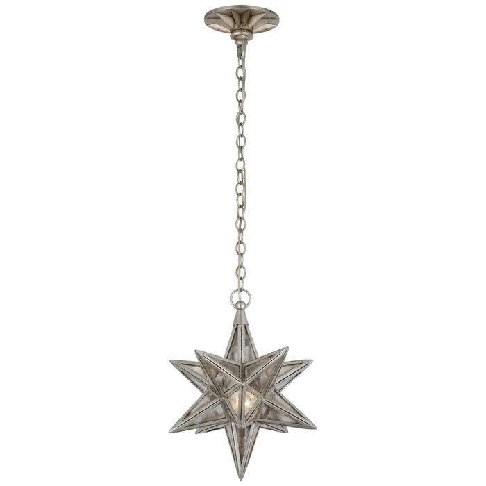 Chapman & Myers Moravian Small Star Lantern in Burnished Silver Leaf with Antique Mirror Ceiling Light W11.5″ x H15.25″