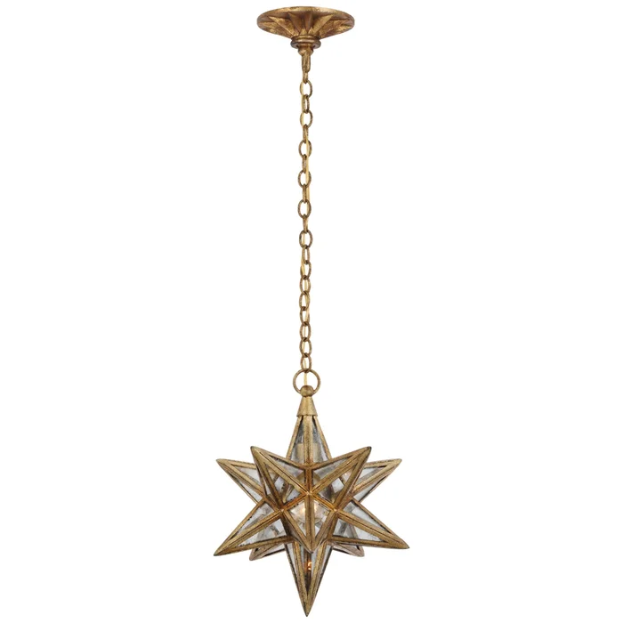 Chapman & Myers Moravian Small Star Lantern in Gilded Iron with Antique Mirror Ceiling Light W11.5″ x H15.25″