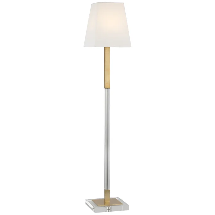 Chapman & Myers Reagan Medium Reading Floor Lamp in Antique-Burnished Brass and Crystal with Linen Shade W9.5″ x H52″