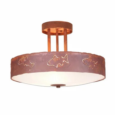 Crestline-Fish Cutout Three Light Semi-Flush Mount in Rust Patina (172|A48362FC-02)