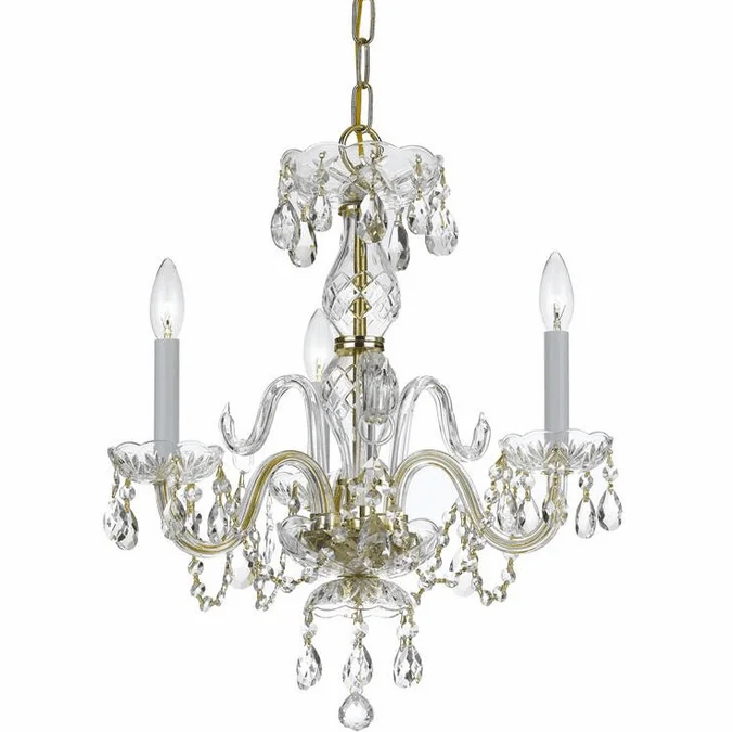 Crystorama 5044-PB-CL-SAQ Traditional Crystal Polished Brass Mini Hanging Chandelier