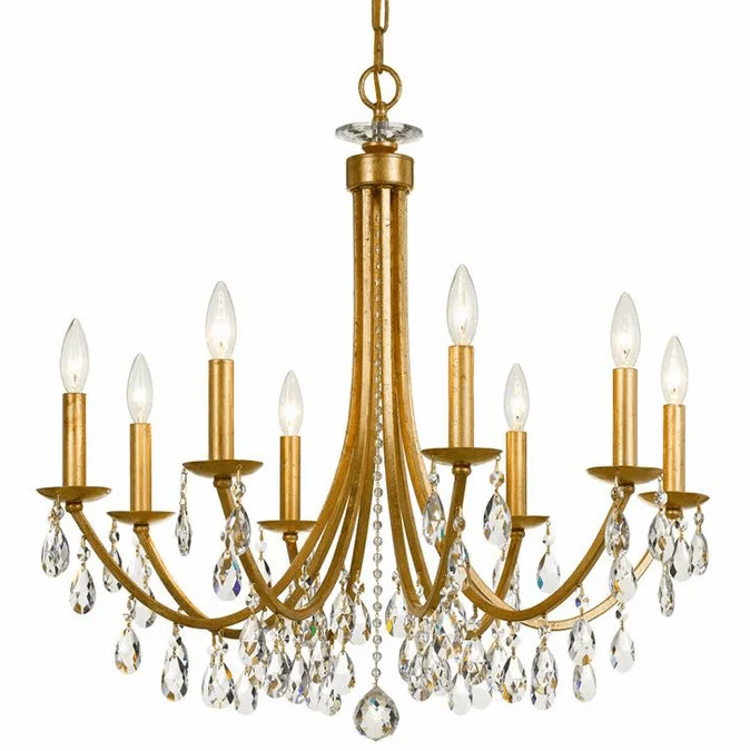 Crystorama 8828-GA-CL-MWP Bridgehampton Antique Gold 28″ Ceiling Chandelier