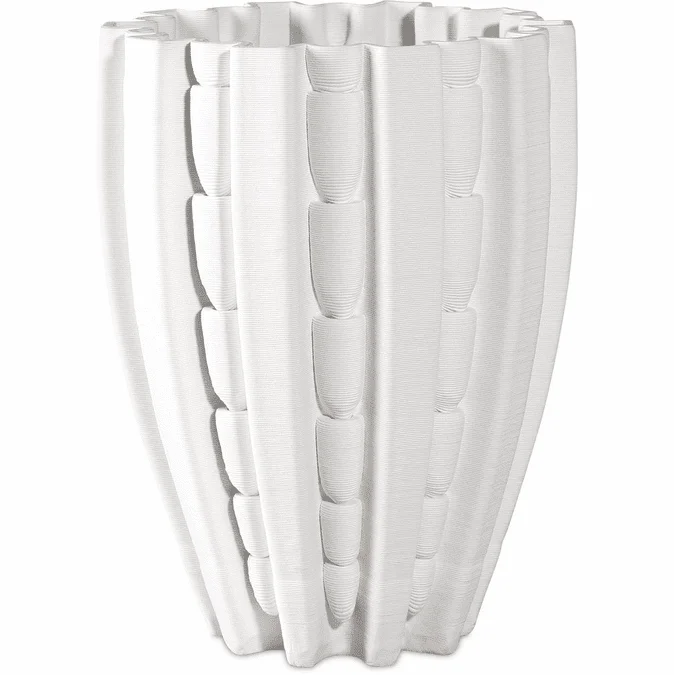 Currey & Company 1200-0786 Fluted Modern White Small Vase