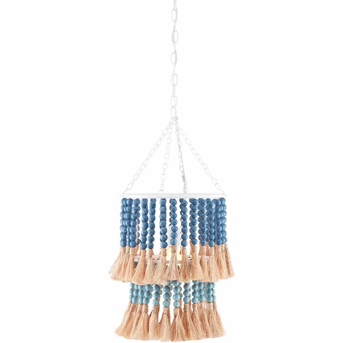 Currey & Company 9000-0831 St. Barts Contemporary Sugar White, Mist Blue, Demin Blue and Natural Rope 13″ Hanging Pendant Lighting