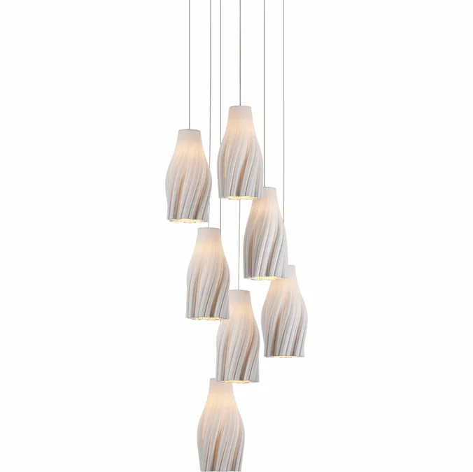 Currey & Company 9000-1272 Posh Contemporary White / Silver Multi Hanging Lamp