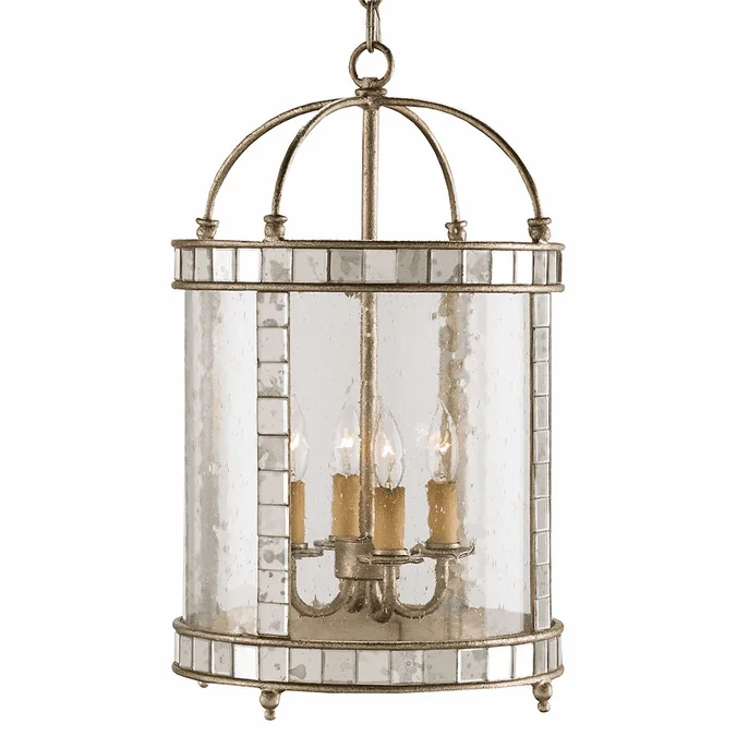 Currey & Company 9229 Corsica Modern Harlow Silver Leaf and Antique Mirror 13″ Entryway Light Fixture