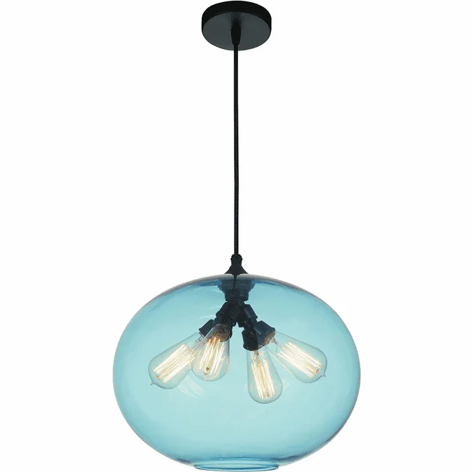 CWI 5553P16 -Blue Glass Modern Black 16″ Hanging Pendant Lighting