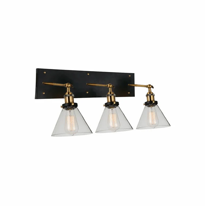CWI Lighting 9735W24-3-101 Eustis Contemporary Black & Gold Brass 3-Light Bathroom Wall Light Fixture