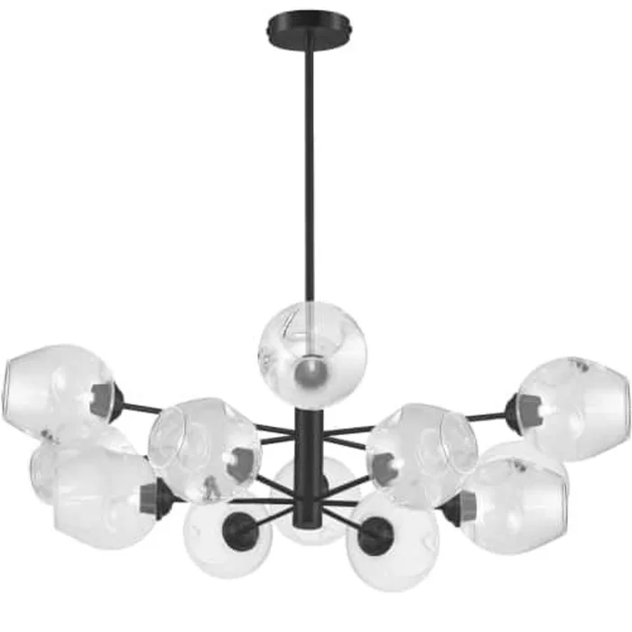 Dainolite Abii 12 Light Chandelier Matte Black Finish Clear Glass Lamp|Lustre Abii de Dainolite en verre transparent, avec fini noir mat et 12ampoules