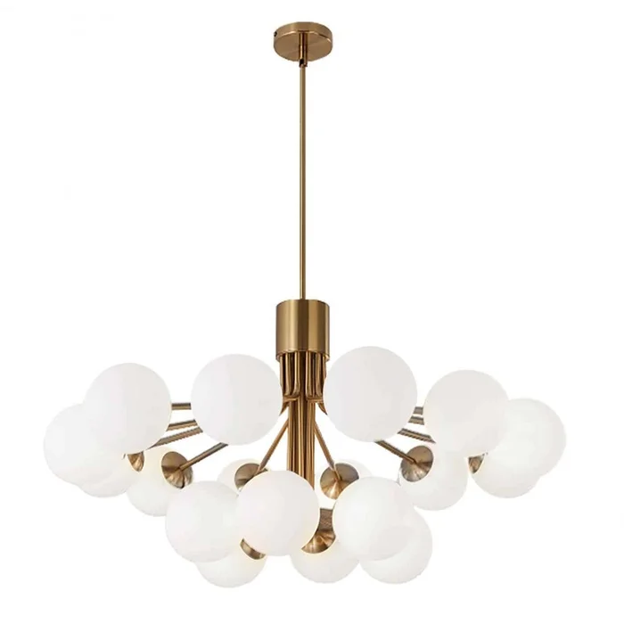Dainolite Amanda 18 Light Chandelier Aged Brass White Opal Glass Lamp|Lustre Amanda de Dainolite en verre blanc opale, avec fini laiton vieilli et 18ampoules