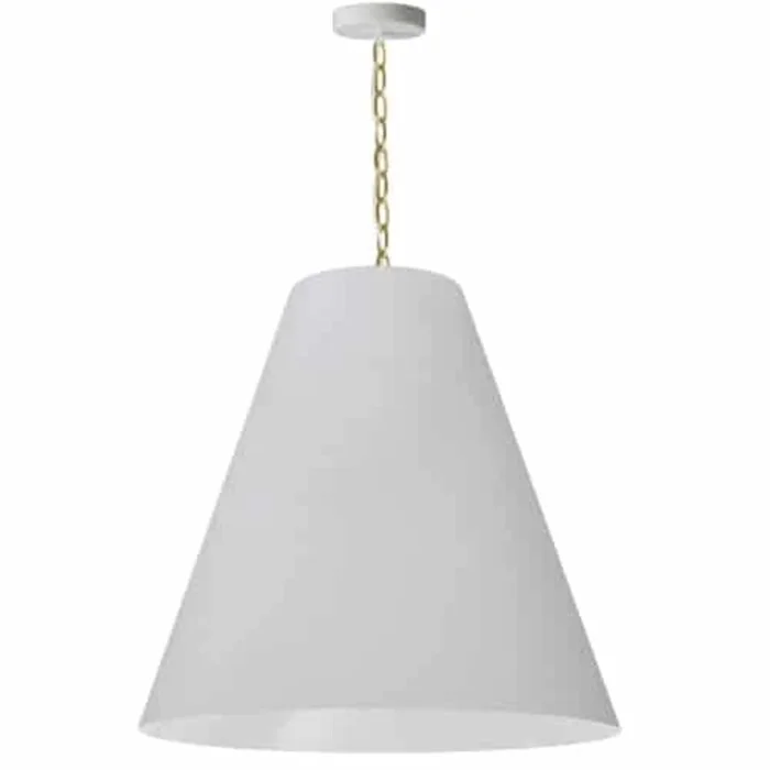 Dainolite Anaya 1 Light Pendant Large Aged Brass White Shade Lamp|Grand luminaire suspendu Anaya de Dainolite avec abat-jour blanc, fini laiton vieilli et 1ampoule