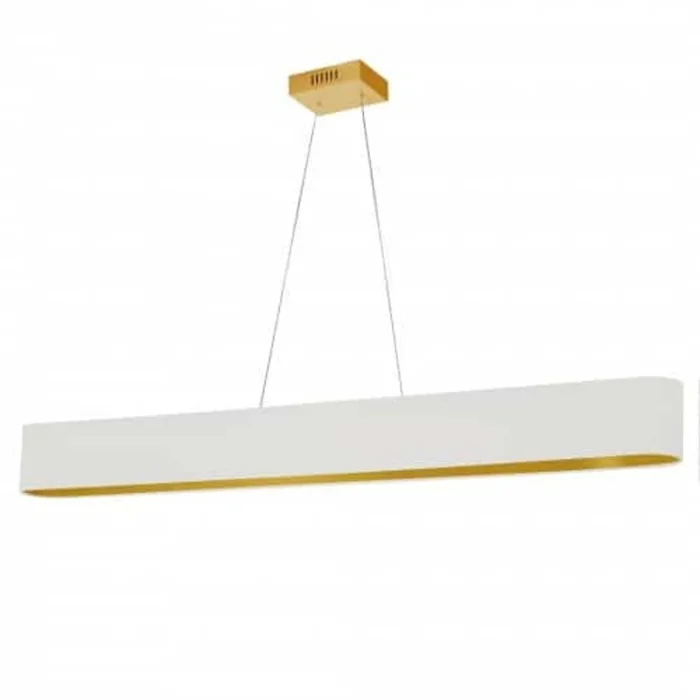 Dainolite Aubrey Horizontal Pendant 30w Oval Aged Brass Finish White/Gold Shade Lamp|Luminaire suspendu horizontal Aubrey de Dainolite ovale avec abat-jour blanc et dor, fini laiton vieilli et ampoule de 30W