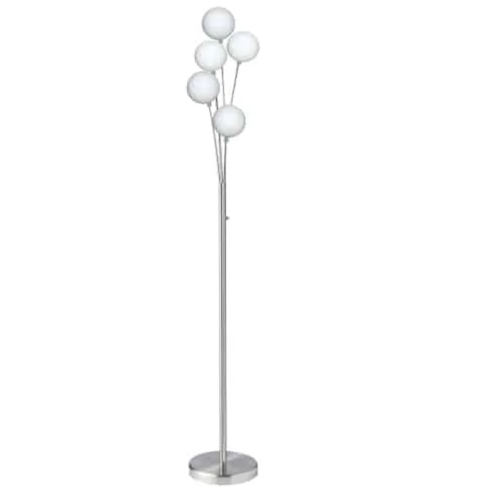 Dainolite Budding Branch 5 Light Floor Lamp Satin Chrome Finish White Glass|Lampe pied BuddingBranch de Dainolite en verre blanc, avec fini chrom satin et 5ampoules