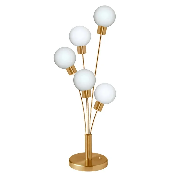 Dainolite Budding Branch 5 Light Table Lamp Aged Brass Finish White Glass|Lampe de table BuddingBranch de Dainolite en verre blanc, avec fini laiton vieilli et 5ampoules