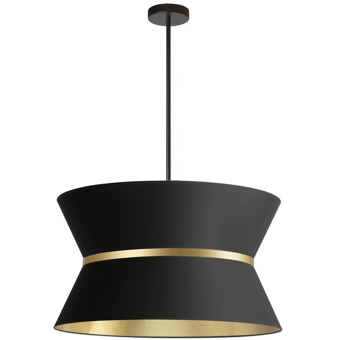 Dainolite Caterine 4 Light Pendant 24 Dia Matte Black Finish Gold Ring/Black Shade Lamp|Luminaire suspendu Caterine de Dainolite de 24po de diamtre, avec abat-jour noir, anneau dor, fini noir mat et 4ampoules