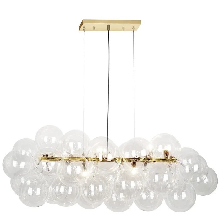 Dainolite Comet 10 Light Horizontal Pendant Aged Brass Clear Glass Lamp|Luminaire suspendu horizontal Comet de Dainolite en verre transparent, avec fini laiton vieilli et 10ampoules