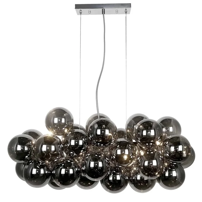 Dainolite Comet 10 Light Horizontal Pendant Polished Chrome Smoked Glass Lamp|Luminaire suspendu horizontal Comet de Dainolite en verre fum, avec fini chrom poli et 10ampoules