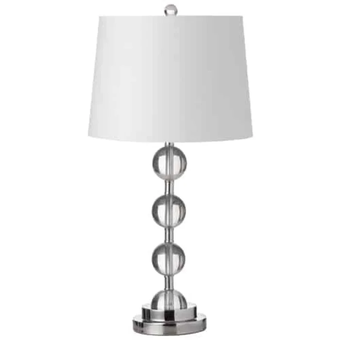 Dainolite Crystal 1 Light Table Lamp Crystal Ball Polished Chrome Finish White Shade|Lampe de table Crystal de Dainolite en forme de boule de cristal, avec abat-jour blanc, fini chrom poli et 1ampoule