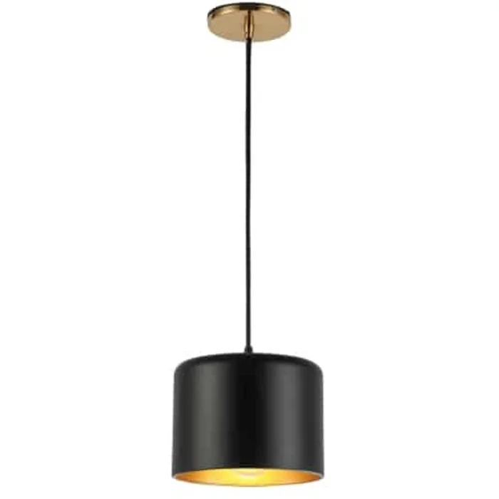 Dainolite Emilia 1 Light Pendant Aged Brass Finish Matte Black/Gold Shade Lamp|Luminaire suspendu Emilia de Dainolite avec abat-jour noir mat et dor, fini laiton vieilli et 1ampoule
