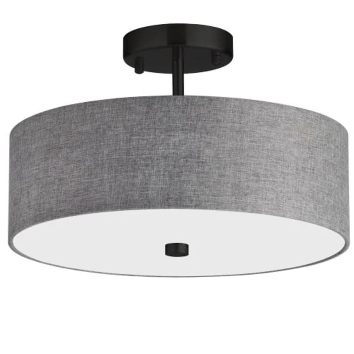 Dainolite Everly 3 Light Semi-flush Mount Matte Black Grey Shade Lamp|Plafonnier semi-affleur Everly de Dainolite avec abat-jour gris, fini noir mat et 3ampoules