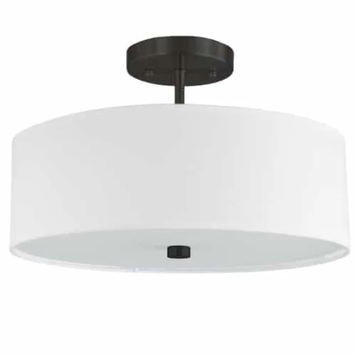 Dainolite Everly 3 Light Semi-flush Mount Matte Black White Shade Lamp|Plafonnier semi-affleur Everly de Dainolite avec abat-jour blanc, fini noir mat et 3ampoules