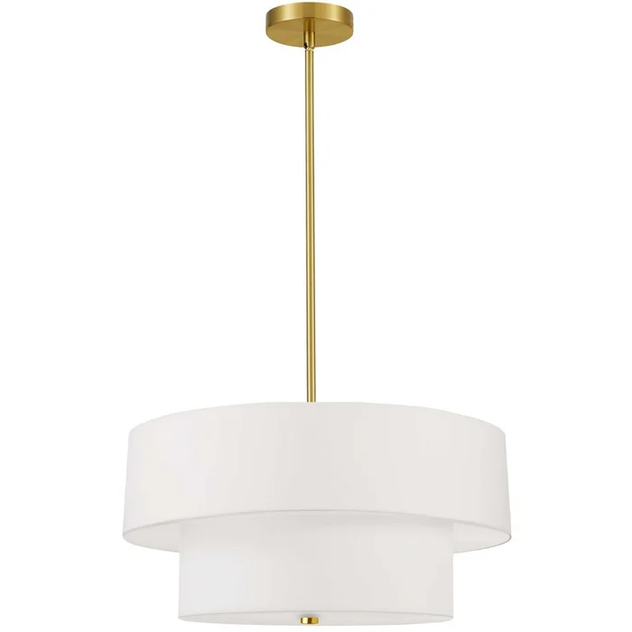 Dainolite Everly 4 Light 2 Tier Pendant Aged Brass Finish White Shade Lamp|Luminaire suspendu Everly de Dainolite avec abat-jour blanc, 2niveaux, fini laiton vieilli et 4ampoules