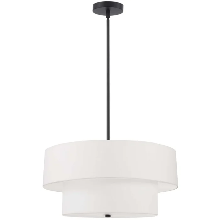 Dainolite Everly 4 Light 2 Tier Pendant Matte Black Finish White Shade Lamp|Luminaire suspendu Everly de Dainolite avec abat-jour blanc, 2niveaux, fini noir mat et 4ampoules