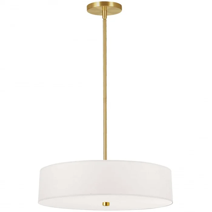 Dainolite Everly 4 Light Pendant Aged Brass Finish White Shade Lamp|Luminaire suspendu Everly de Dainolite avec abat-jour blanc, fini laiton vieilli et 4ampoules