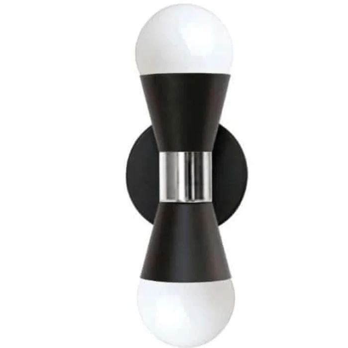 Dainolite Fortuna 2 Light Wall Sconce Matte Black & Polished Chrome Lamp|Applique murale Fortuna de Dainolite avec fini noir mat et chrom poli, et 2ampoules