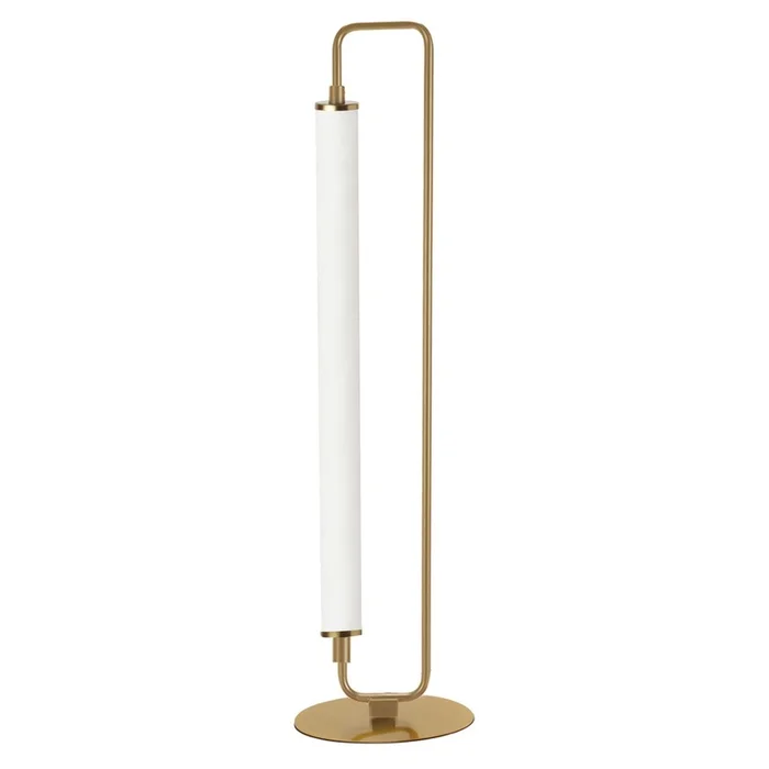 Dainolite Freya 1 Light LED Table Lamp Aged Brass White Acrylic|Lampe de table Freya de Dainolite en acrylique blanc, avec fini laiton vieilli et 1ampoule DEL