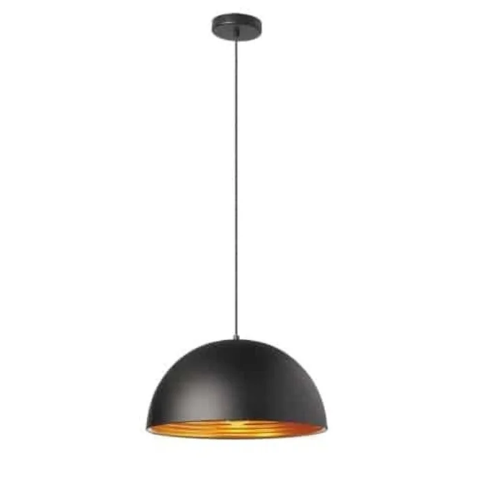 Dainolite Helsinki 1 Light Pendant Dome 16 Dia Matte Black Finish Gold Interior Lamp|Luminaire suspendu Helsinki de Dainolite de 16po de diamtre en forme de dme, avec intrieur dor, fini noir mat et 1ampoule